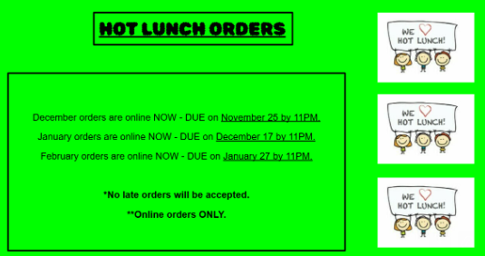 HOT Lunch Orders | Iron Ridge Junior Campus